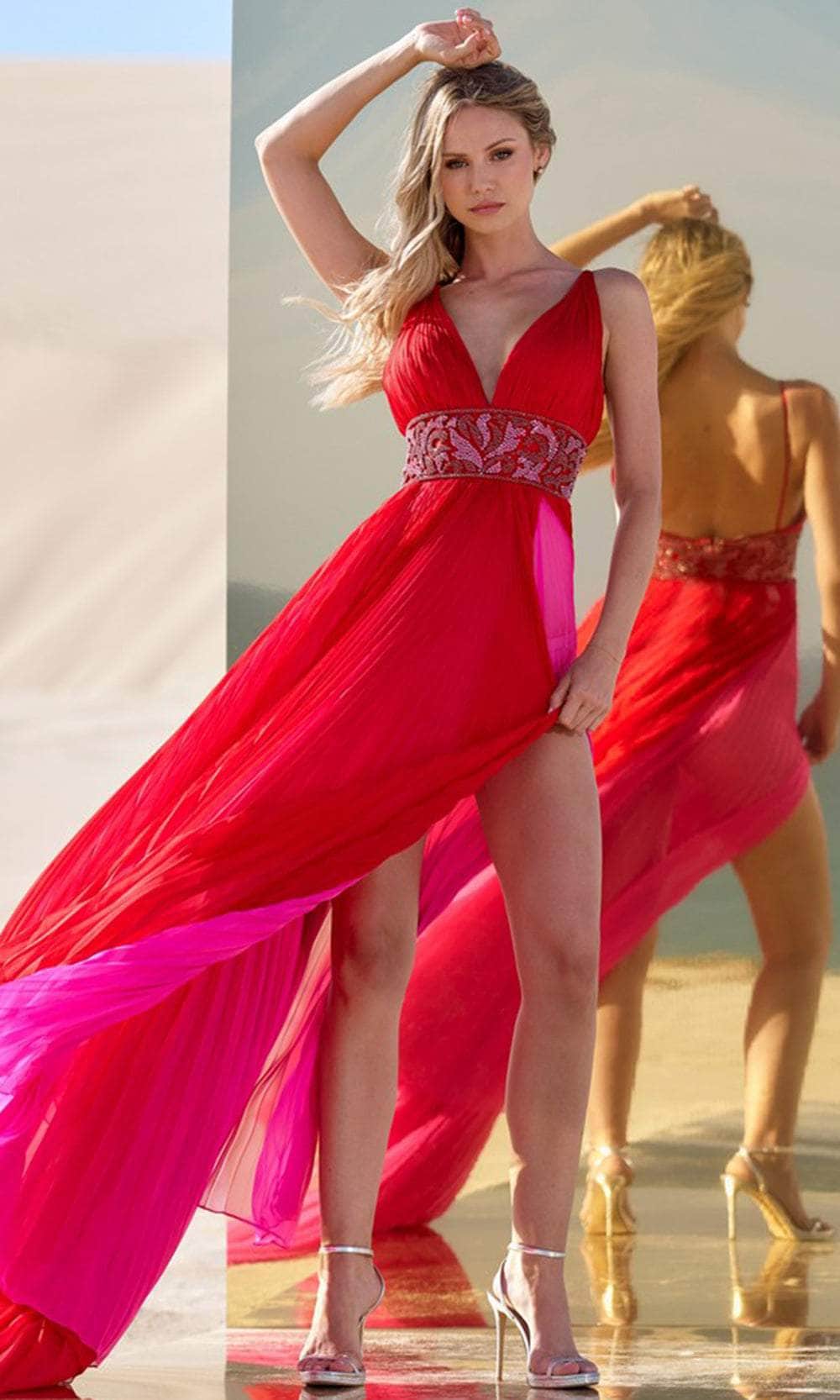 Sherri Hill Pleated Chiffon Gown 56700 orange/bright pink / 0 Sherri Hill Pleated Chiffon Gown 56700 orange/bright pink / 0
