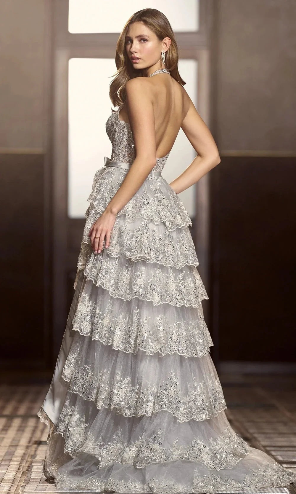 Sherri Hill 56706 - Plunging Halter Beaded Lace Gown Evening Dresses