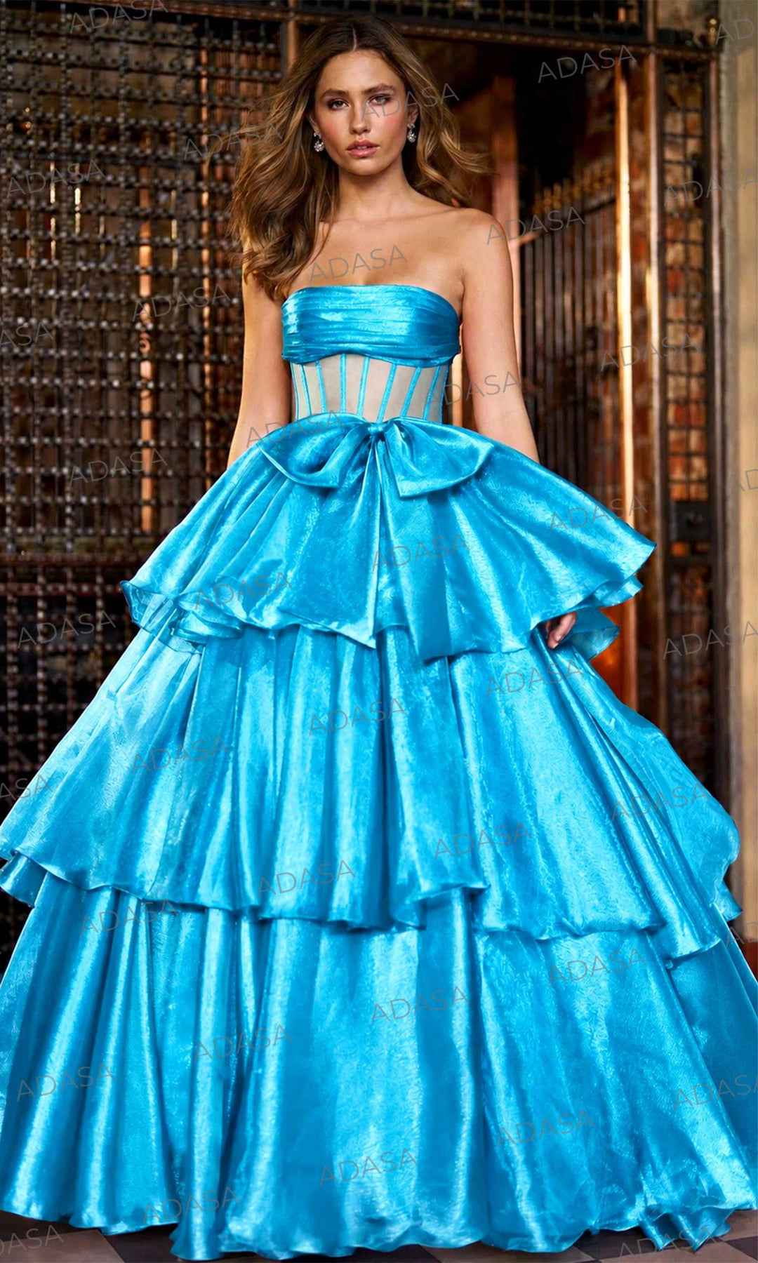 Sherri Hill 56767 - Tiered Lame Gown with Statement Bow