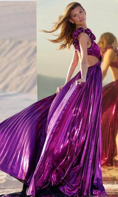 Sherri Hill 56827 - Elegant V-Neck Pleated Gown with Appliques Prom Dresses