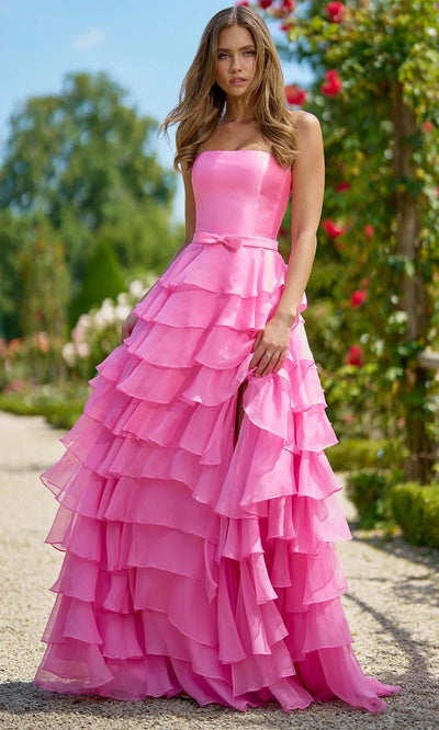 Sherri Hill 56867 - Layered Ruffle Gown with Bow Accent Evening Dresses