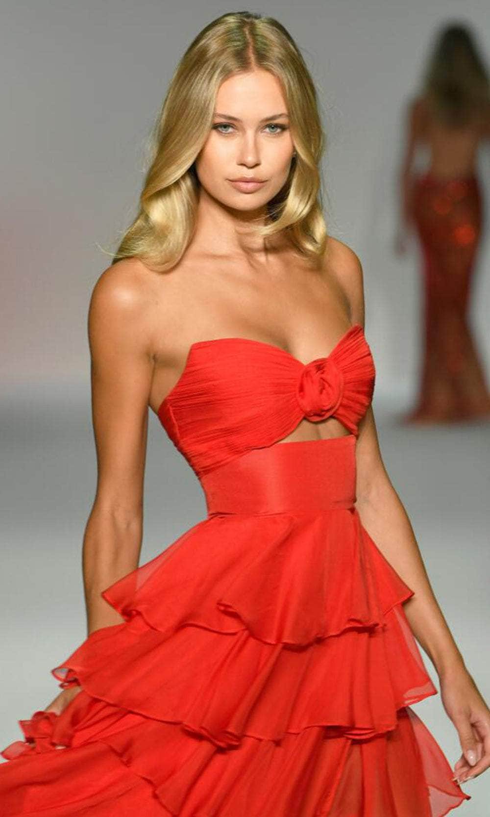 Sherri Hill 56870 - Strapless Chiffon Gown with Rosette Detail Prom Dresses