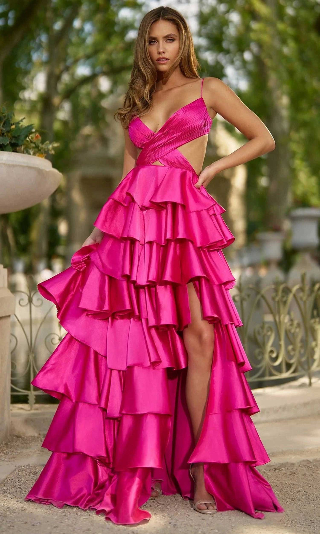 Sherri Hill 57009 - Crisscross V-Neck Ruffle Evening Gown