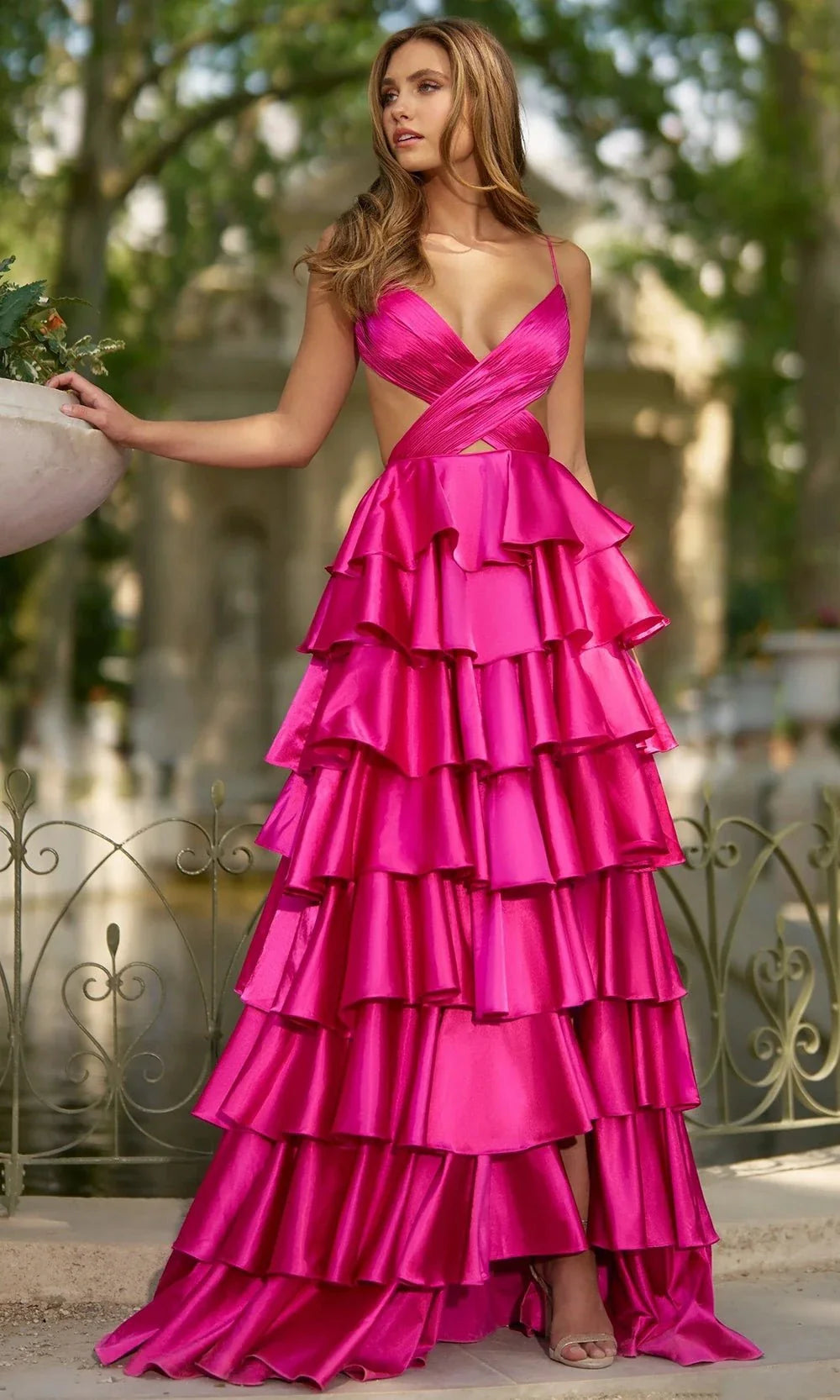 pink criss cross dress Paula Criss Cross Halter Gown