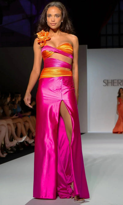 Sherri Hill 57152 - Bold Satin Gown with Slit Prom Dresses 000 /  Fuchsia/Orange