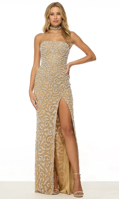 Sherri Hill 57157 - High Slit Strapless Beaded Dress Prom Dresses 000 /  Nude/Ivory/Silver/Ab