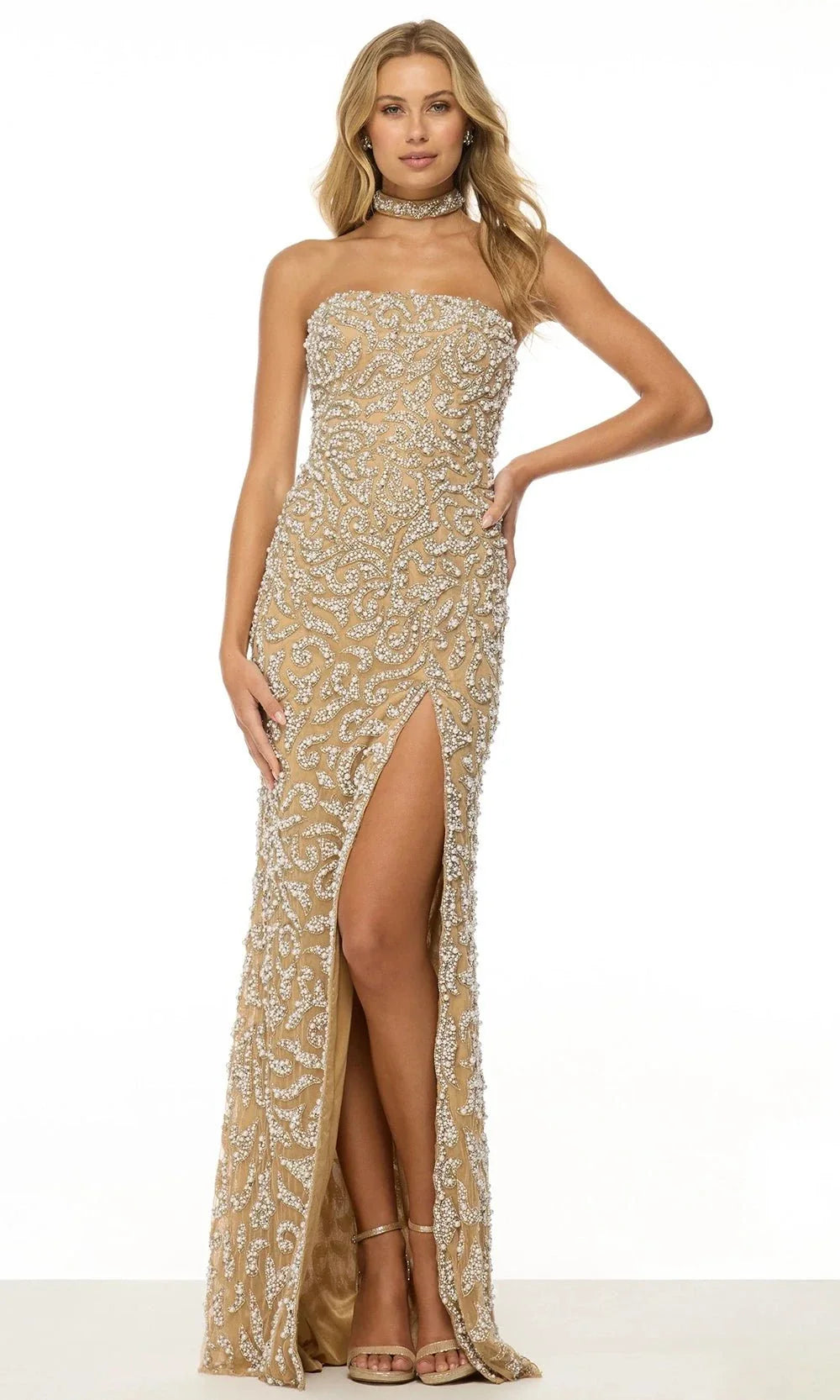 Sherri Hill 57157 - High Slit Strapless Beaded Dress Prom Dresses