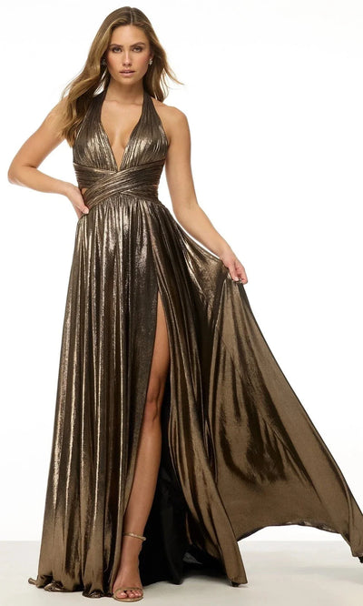 Sherri Hill 57174 - Crisscross Waist Metallic Gown Prom Dresses