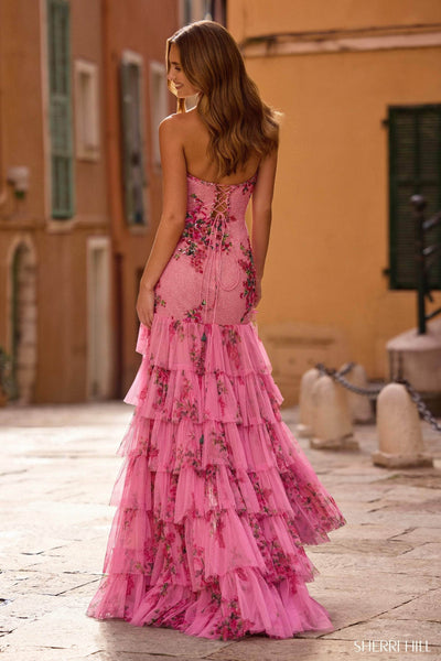 Sherri Hill 57196 - Straight Across Floral Tulle Gown Prom Dresses