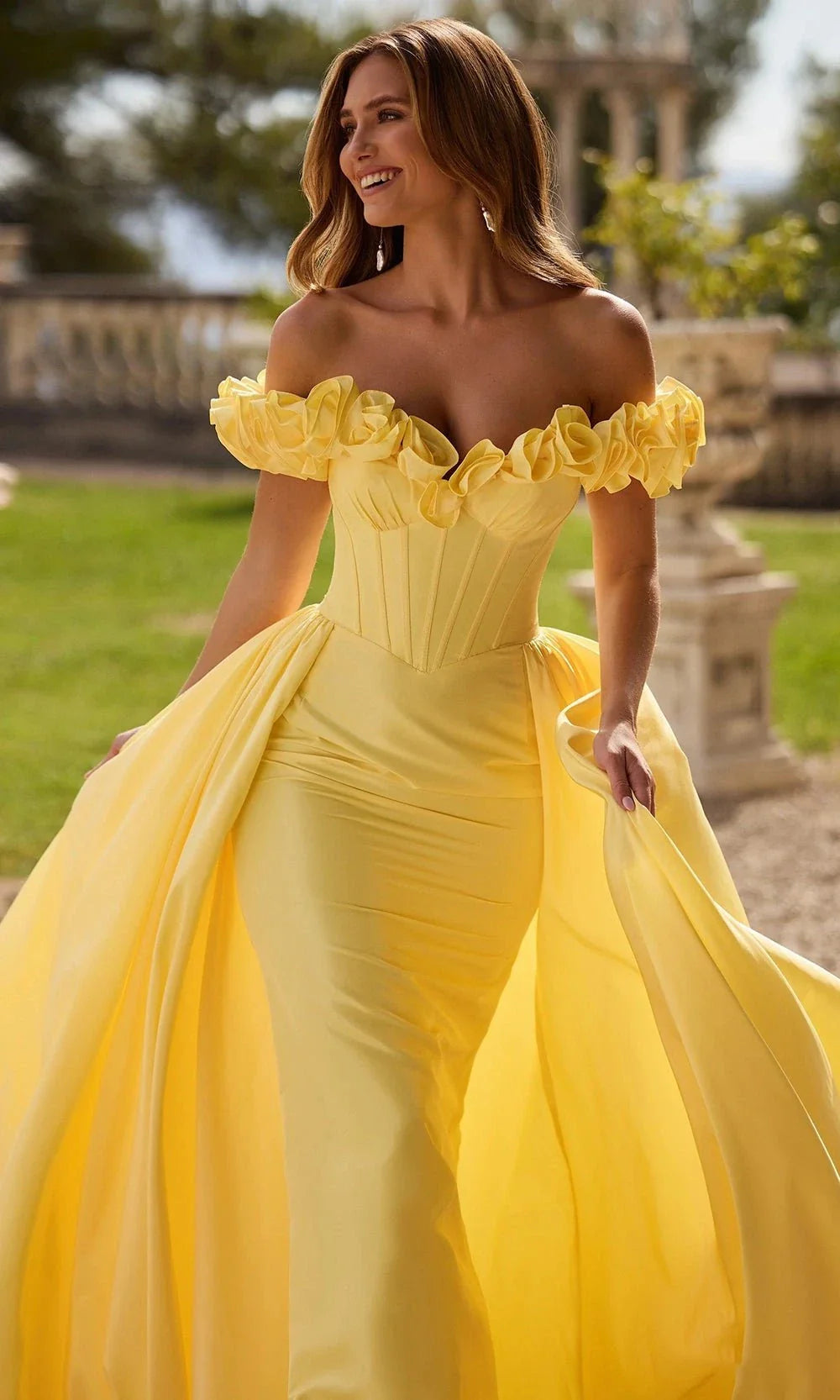 Sherri Hill 57200 - Long Taffeta Sheath/A-Line Dress - Corset Bodice, Off-Shoulder Ruffle Sleeves, Overskirt ADASA Sherri Hill 57200 - Long Taffeta Sheath/A-Line Dress - Corset Bodice, Off-Shoulder Ruffle Sleeves, Overskirt ADASA