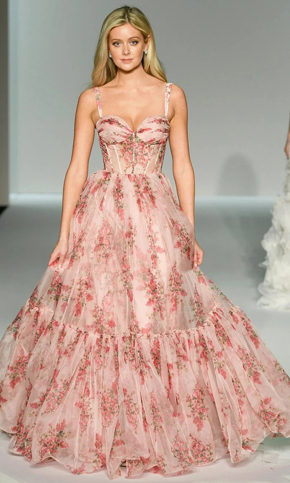 Sherri Hill 57208 - Floral Print Corset Ballgown Prom Dresses 000 / Blush/Red Print