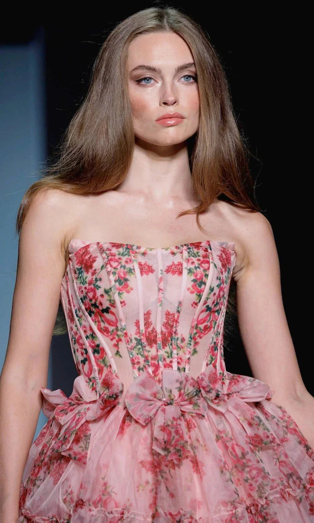 Sherri Hill Strapless Floral Prom Dress Style 57211 Blush/Red Print / 4 Sherri Hill Strapless Floral Prom Dress Style 57211 Blush/Red Print / 4
