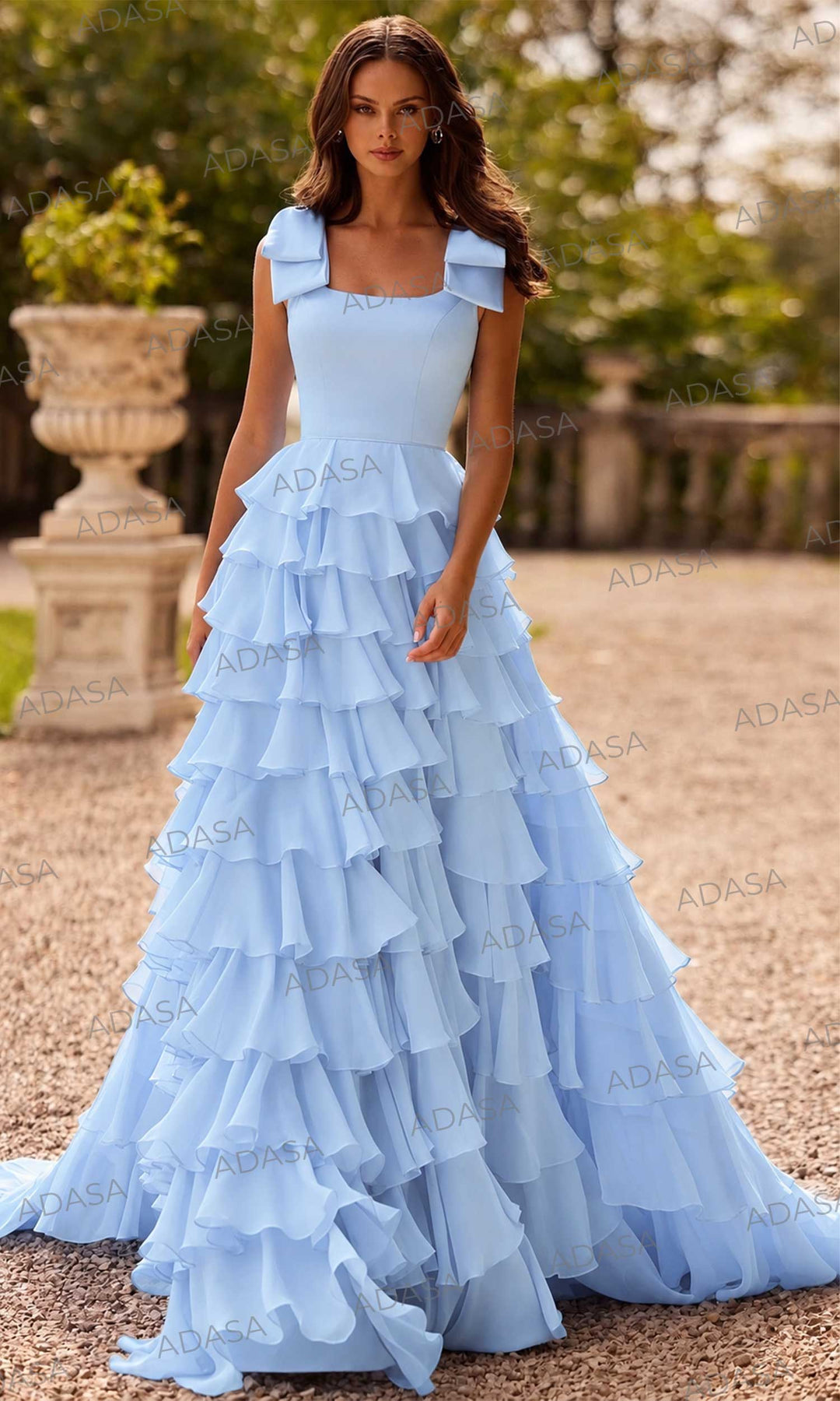 Sherri Hill 57215 - Elegant Square Neck Tiered Ruffle Gown