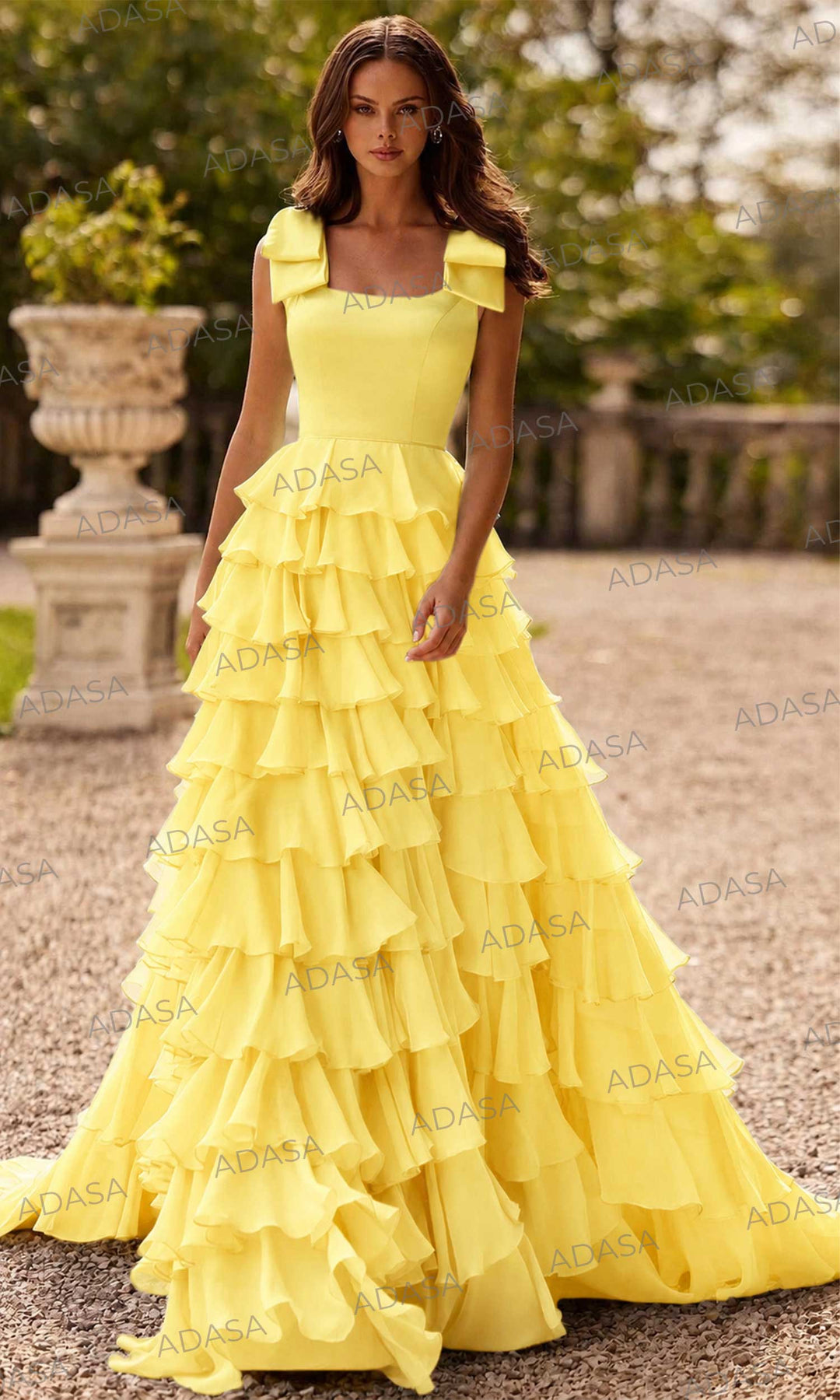 Sherri Hill 57215 - Elegant Square Neck Tiered Ruffle Gown