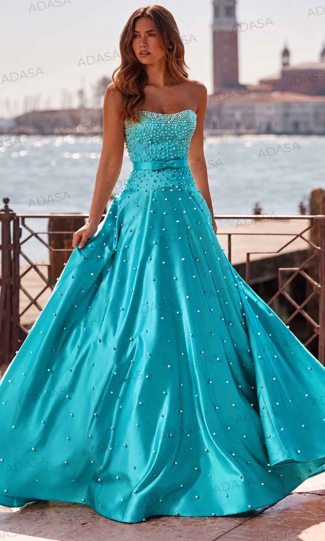 Sherri Hill 57235 - Strapless Bow Waist Gown with Pearls