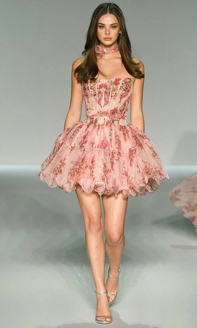 Sherri Hill 57248 - Layered Tulle Floral Dress Cocktail Dresses 000 /  Pink Print