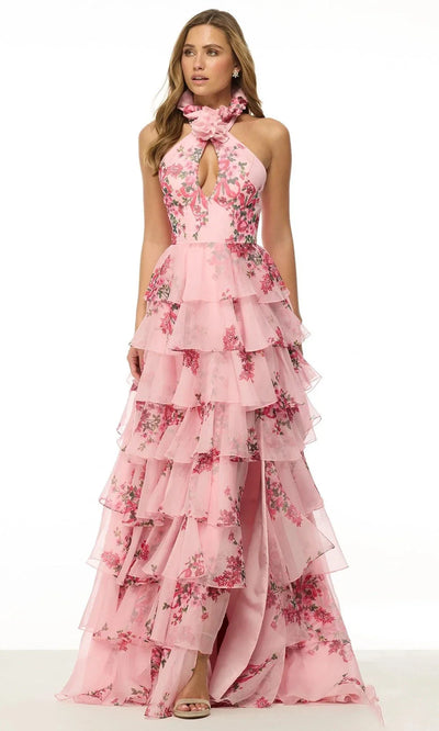 Sherri Hill 57251 - Halter Neck Ruffle Gown Prom Dresses 000 /  Pink Print