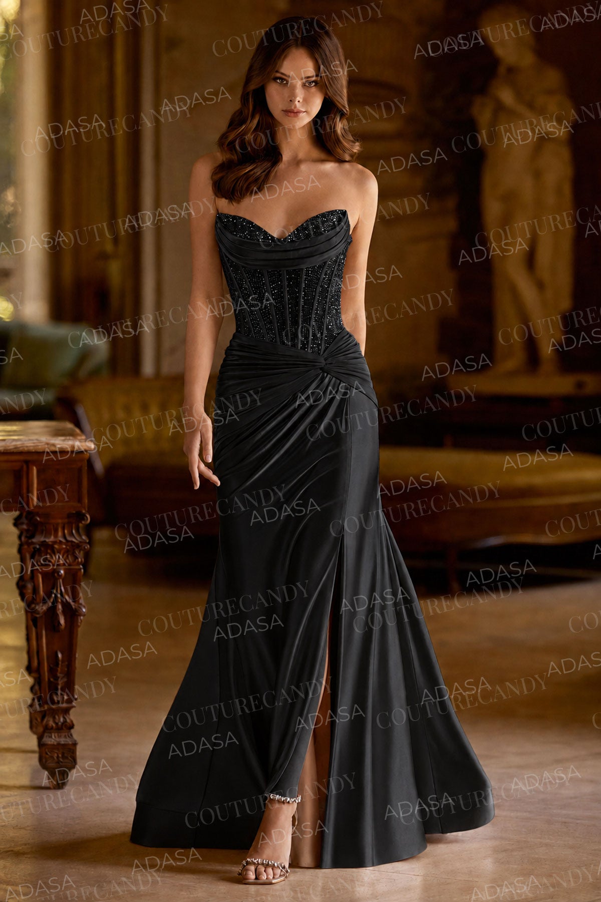 Sherri Hill 57473 - Sweetheart Ruched Knotted Dress with Slit