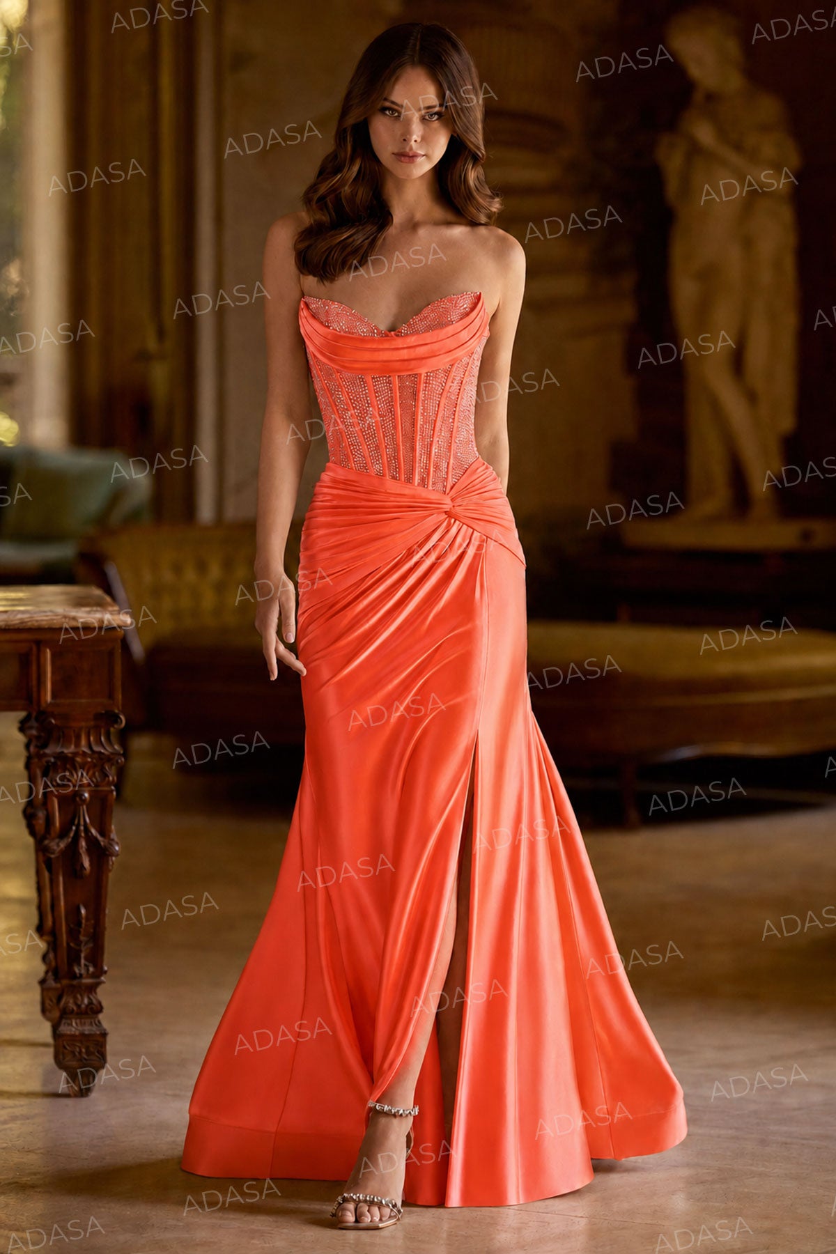 Sherri Hill 57473 - Sweetheart Ruched Knotted Dress with Slit