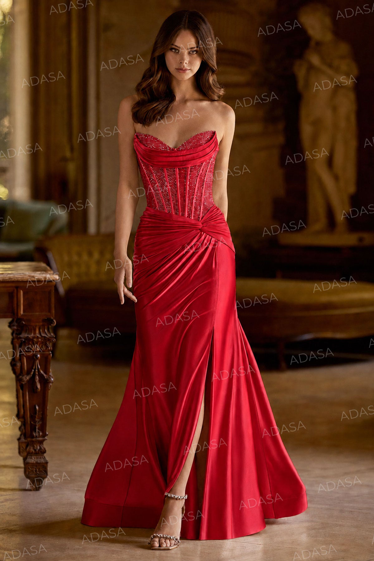 Sherri Hill 57473 - Sweetheart Ruched Knotted Dress with Slit