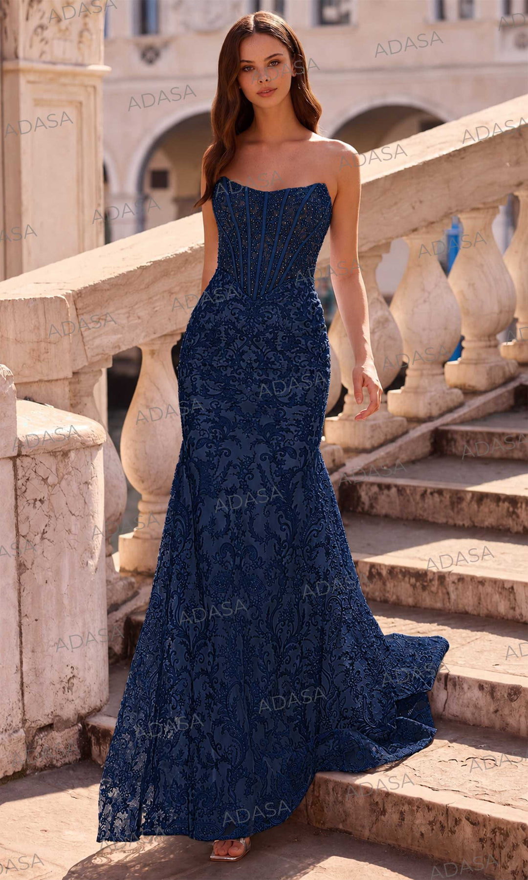 Sherri Hill 57526 - Trumpet Skirt Scoop Neck Lace Gown