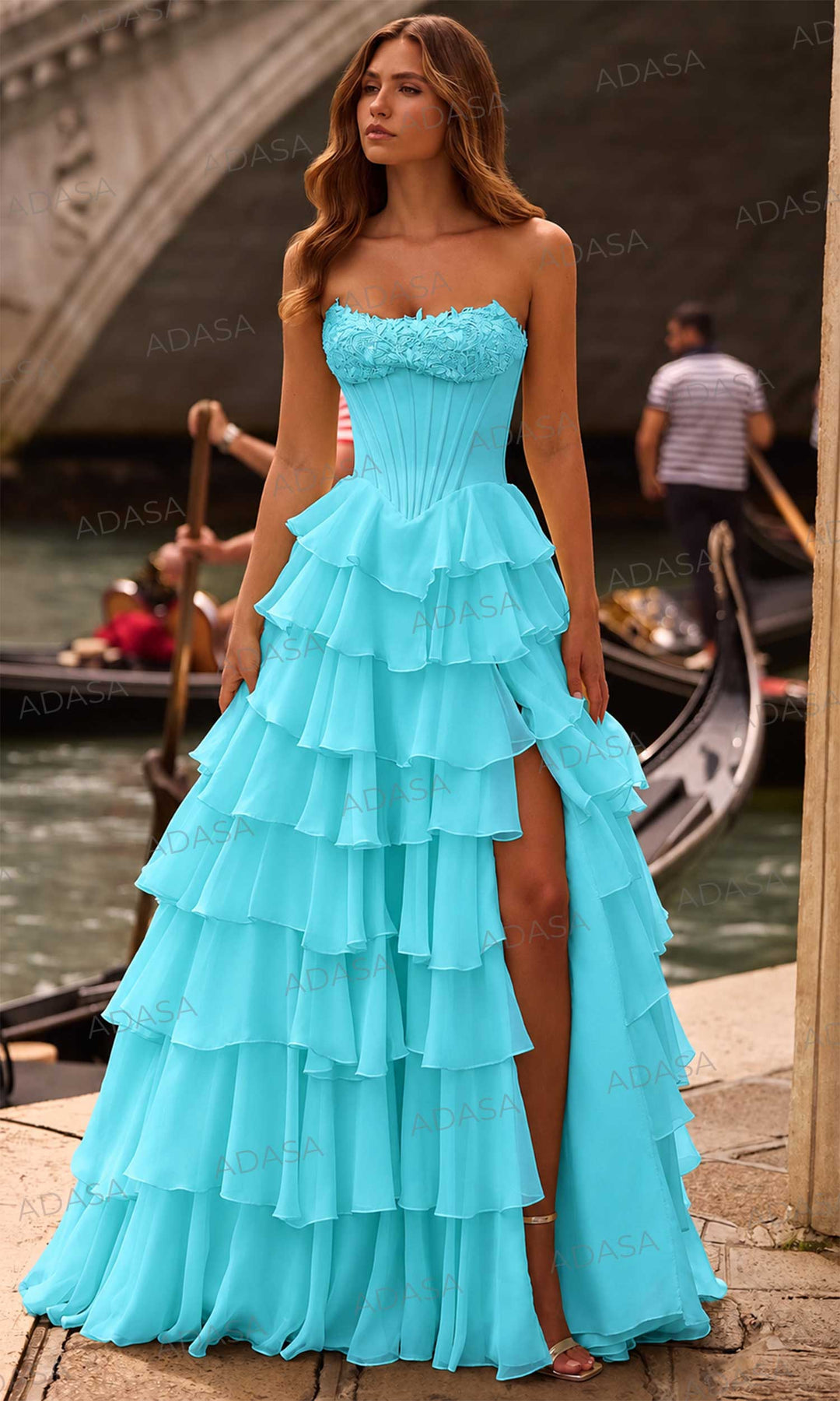 Sherri Hill 57541 - Strapless Scoop Ruffle Chiffon Gown