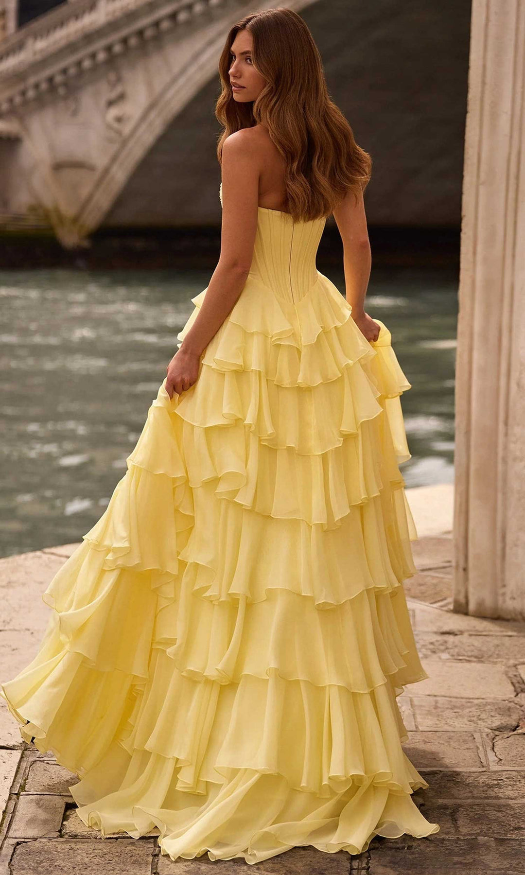 Sherri Hill 57541 - Strapless Scoop Ruffle Chiffon Gown