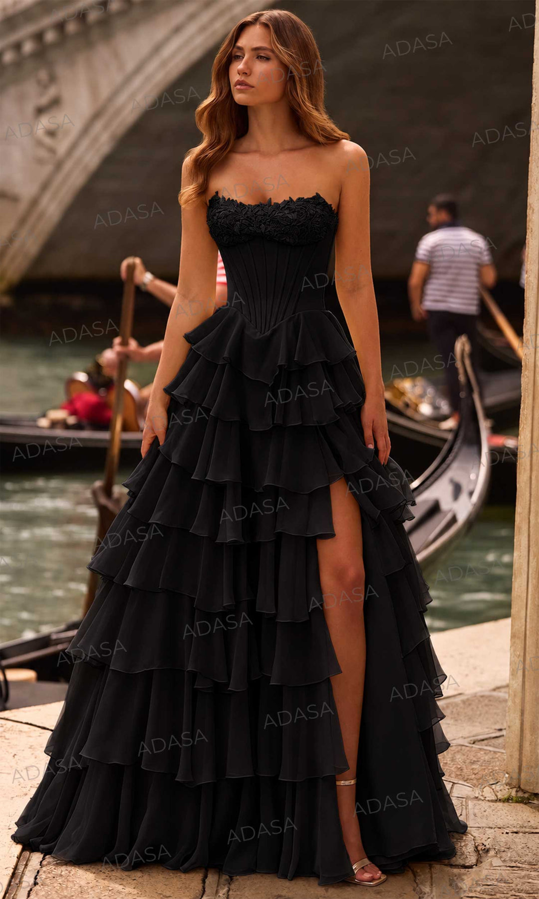 Sherri Hill 57541 - Strapless Scoop Ruffle Chiffon Gown