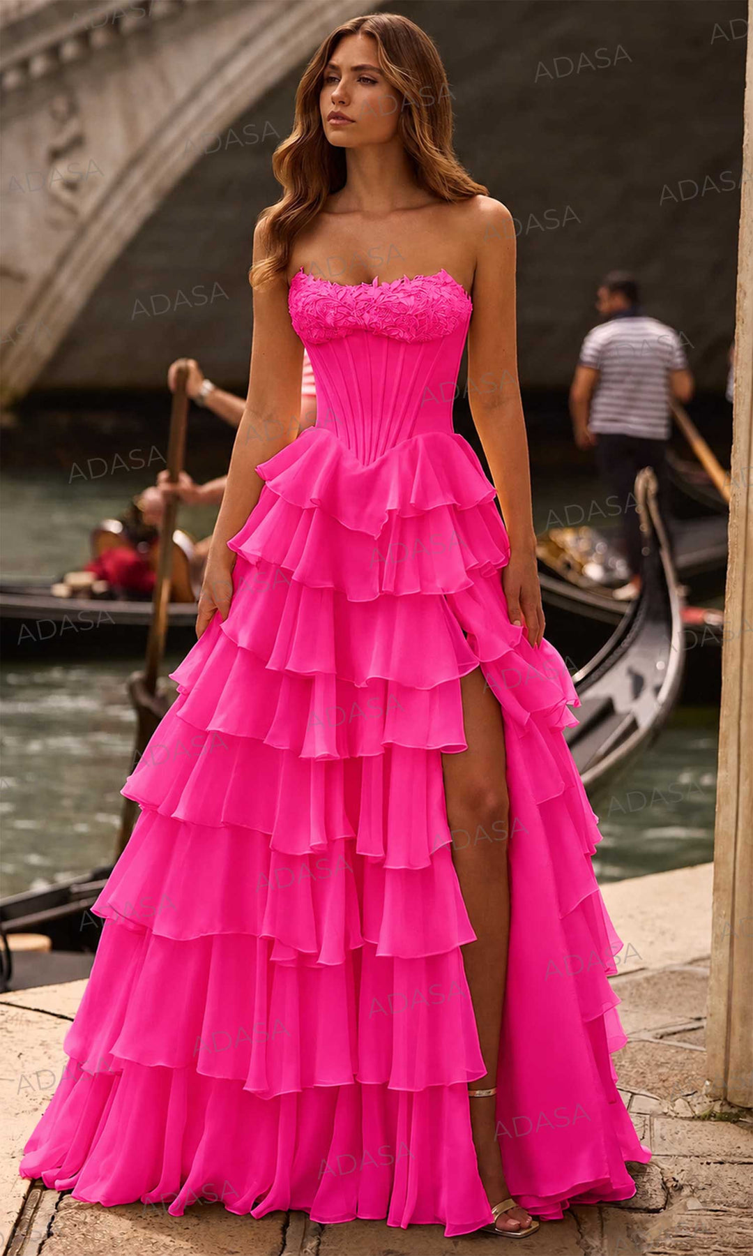 Sherri Hill 57541 - Strapless Scoop Ruffle Chiffon Gown