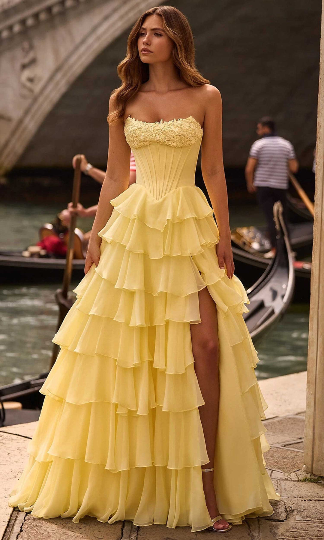 Sherri Hill 57541 - Strapless Scoop Ruffle Chiffon Gown