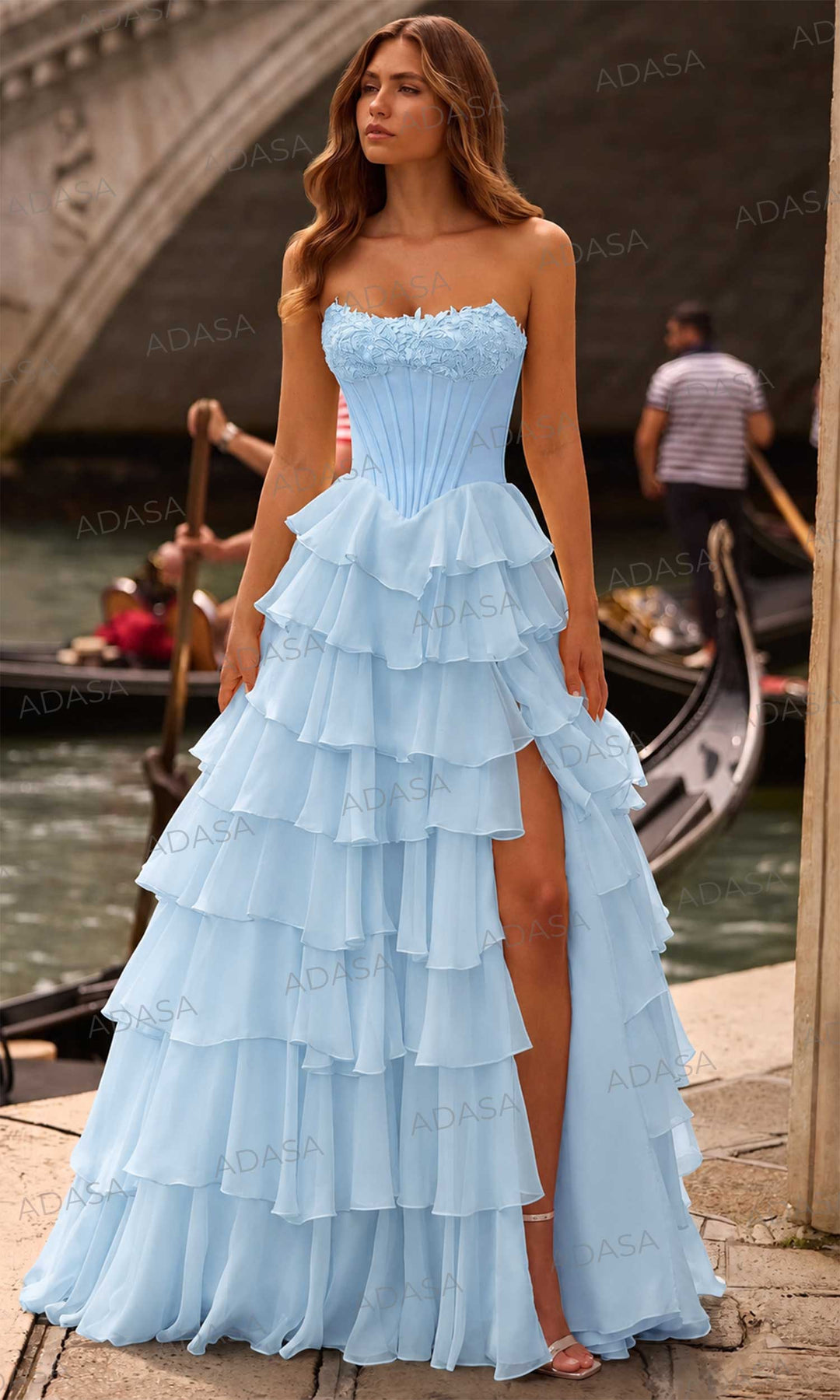 Sherri Hill 57541 - Strapless Scoop Ruffle Chiffon Gown