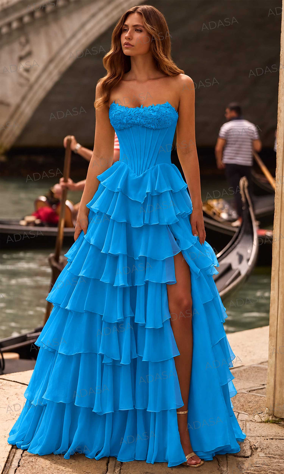 Sherri Hill 57541 - Strapless Scoop Ruffle Chiffon Gown
