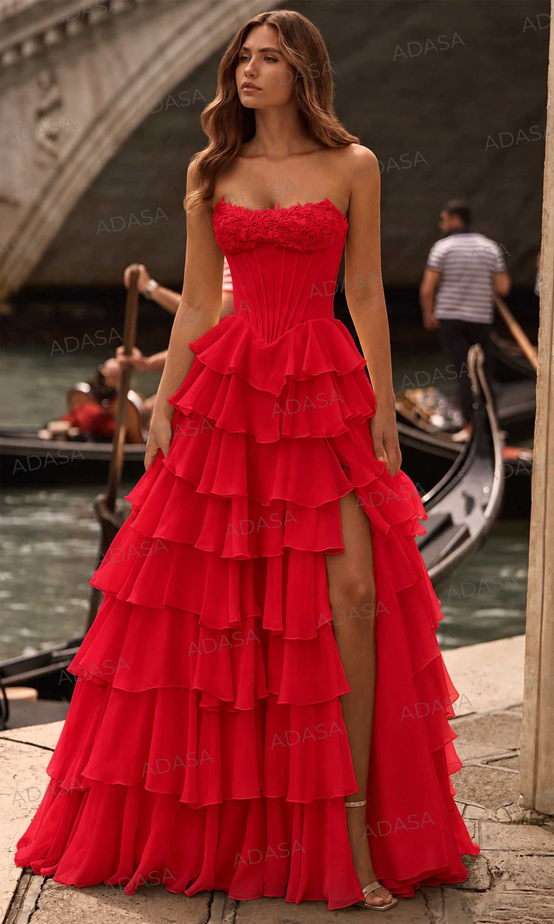 Sherri Hill 57541 - Strapless Scoop Ruffle Chiffon Gown