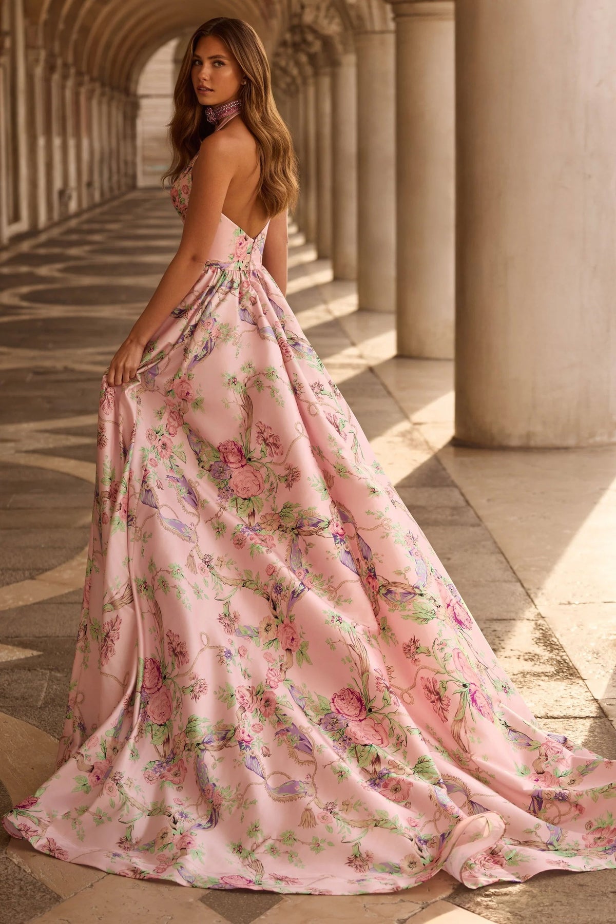 Sherri Hill 57600 - Floral Bodice Halter Neckline Evening Gown
