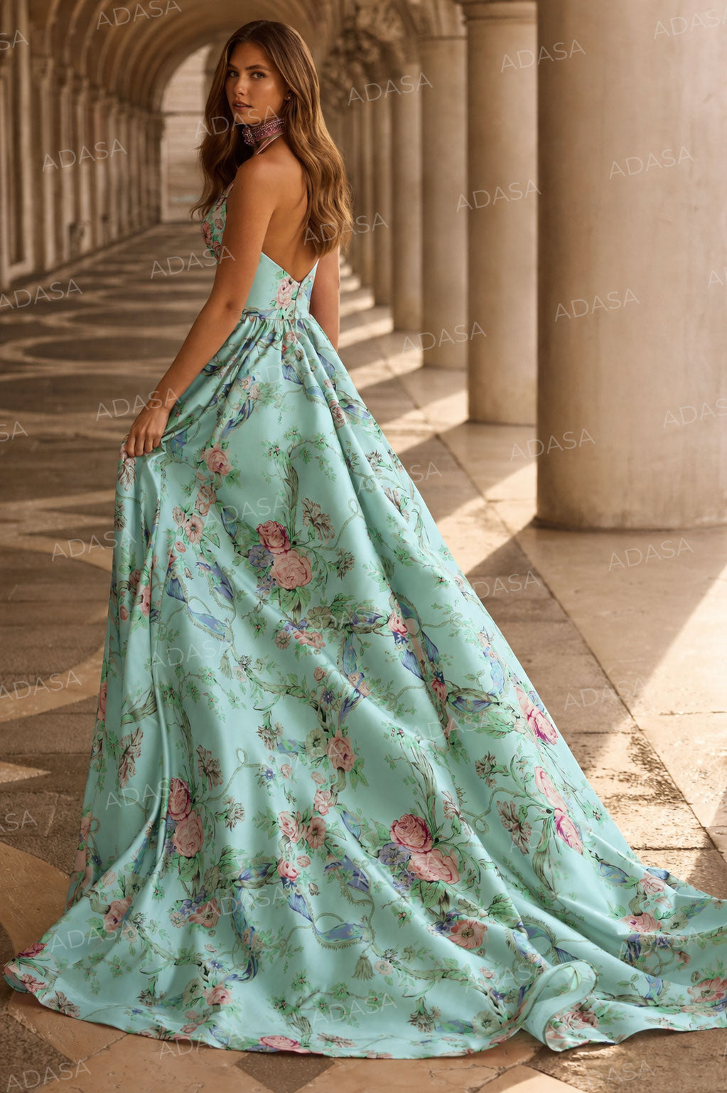 Sherri Hill 57600 - Floral Bodice Halter Neckline Evening Gown