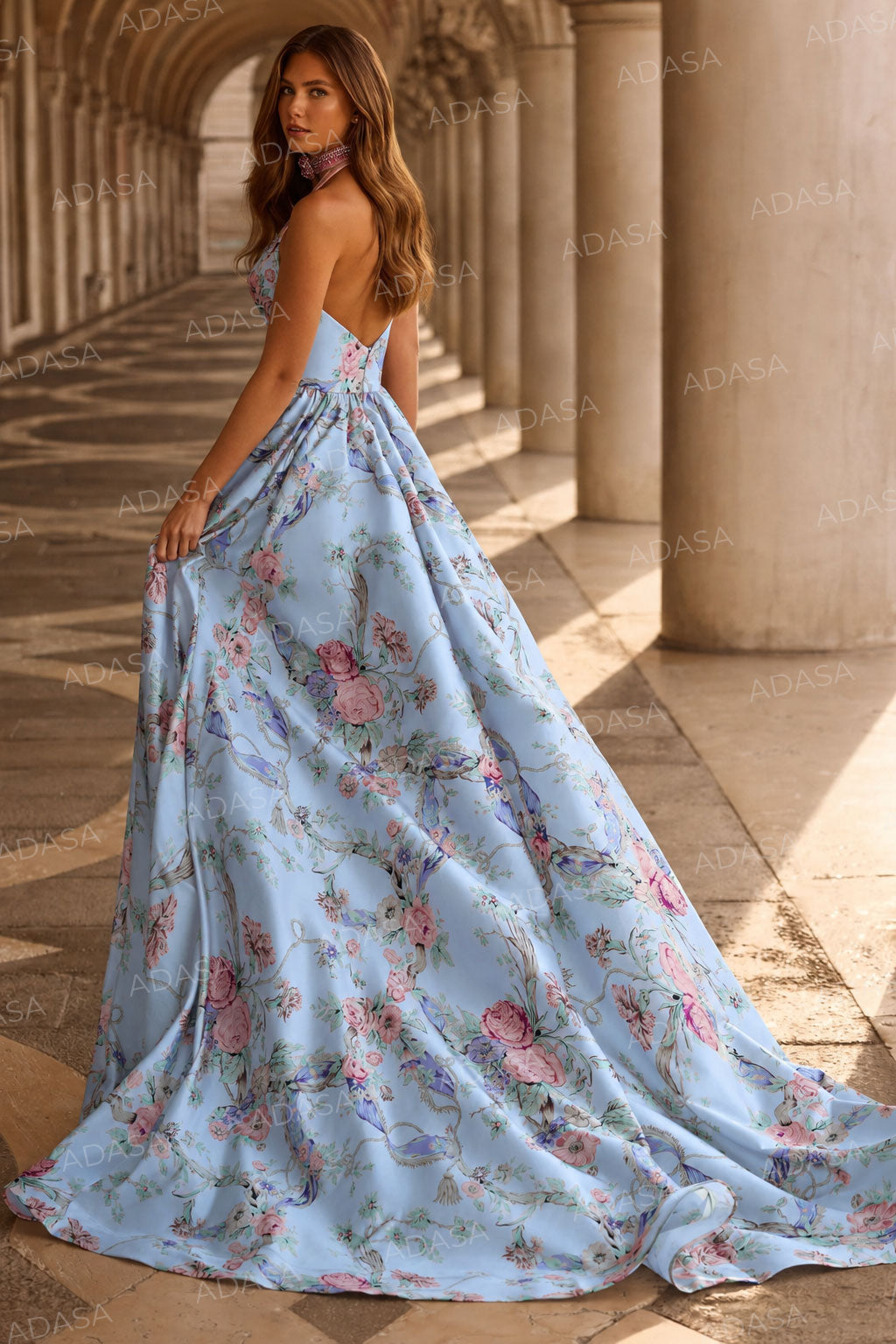 Sherri Hill 57600 - Floral Bodice Halter Neckline Evening Gown