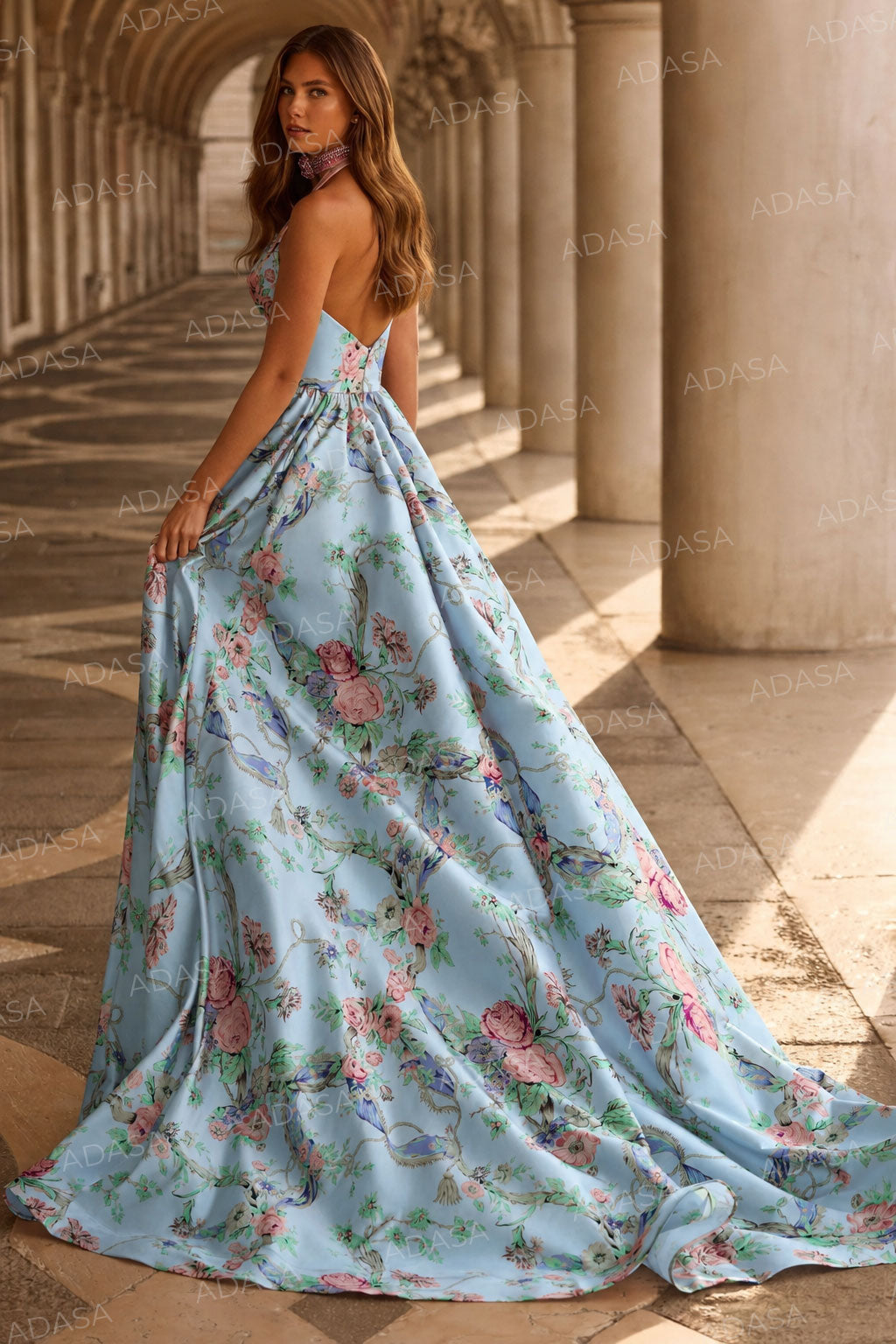 Sherri Hill 57600 - Floral Bodice Halter Neckline Evening Gown