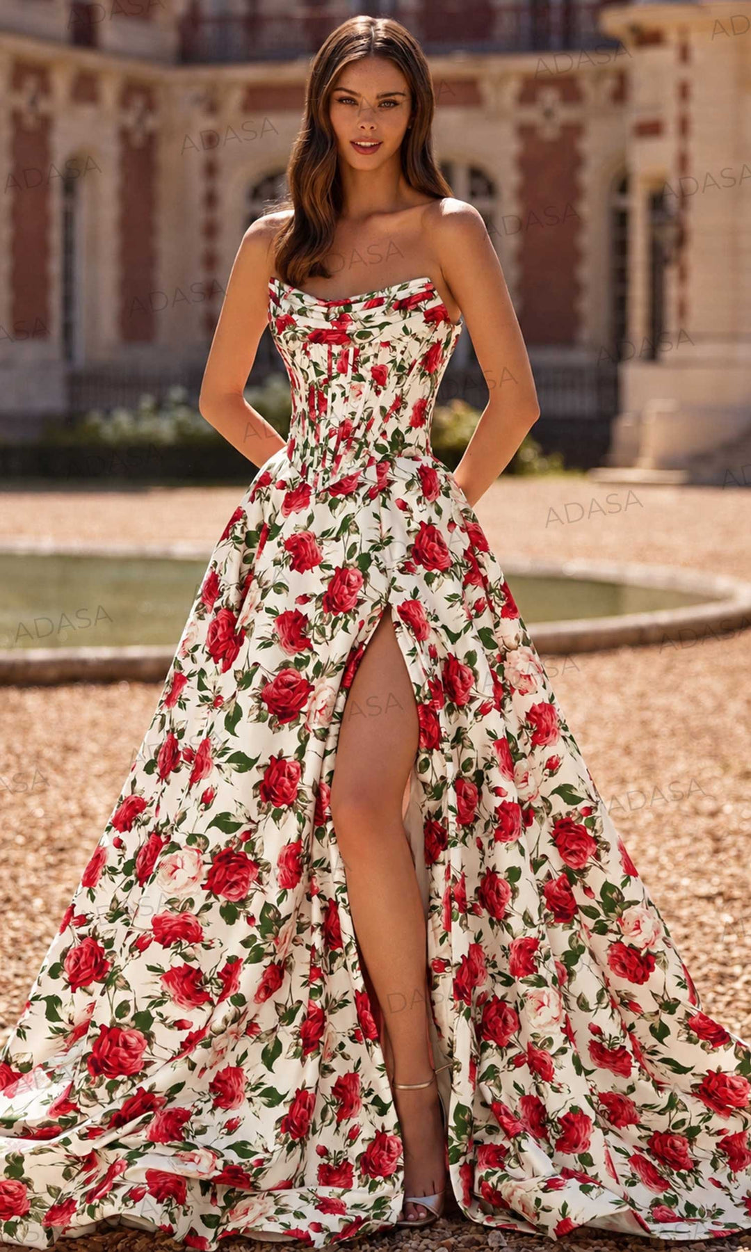 Sherri Hill 57723 - Rose Print Corset Bodice Long Gown