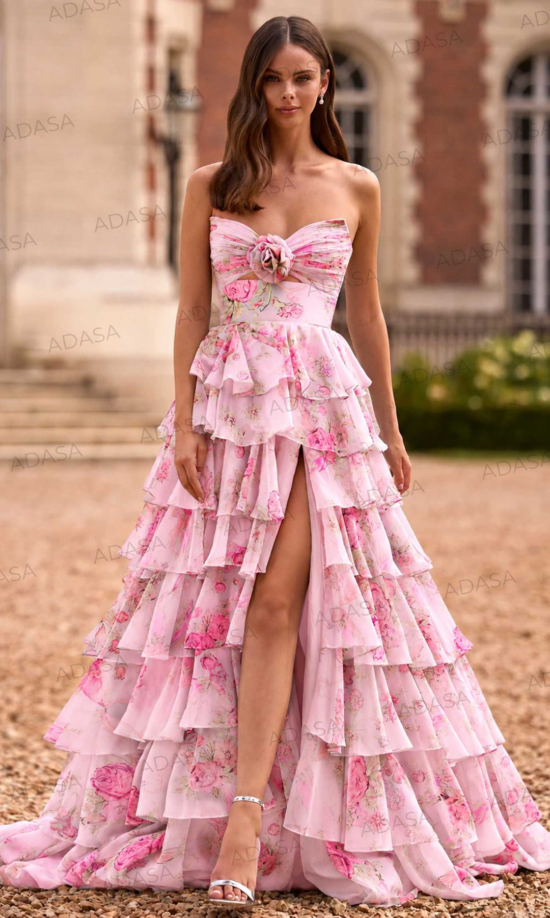 Sherri Hill 57775 - Tiered Floral Print Gown with Slit