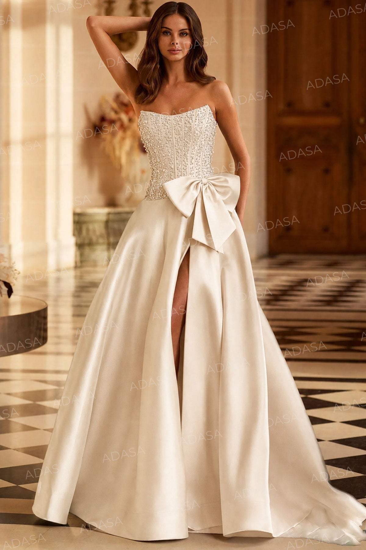 Sherri Hill 58010 - Bow Accent Strapless Embellished Gown