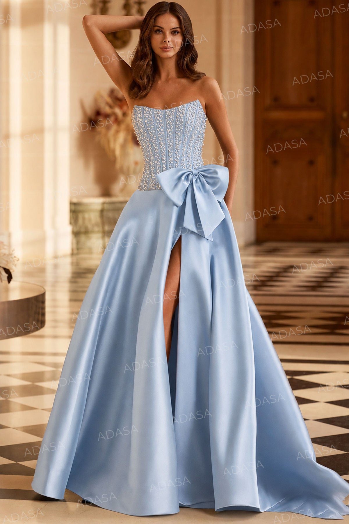 Sherri Hill 58010 - Bow Accent Strapless Embellished Gown