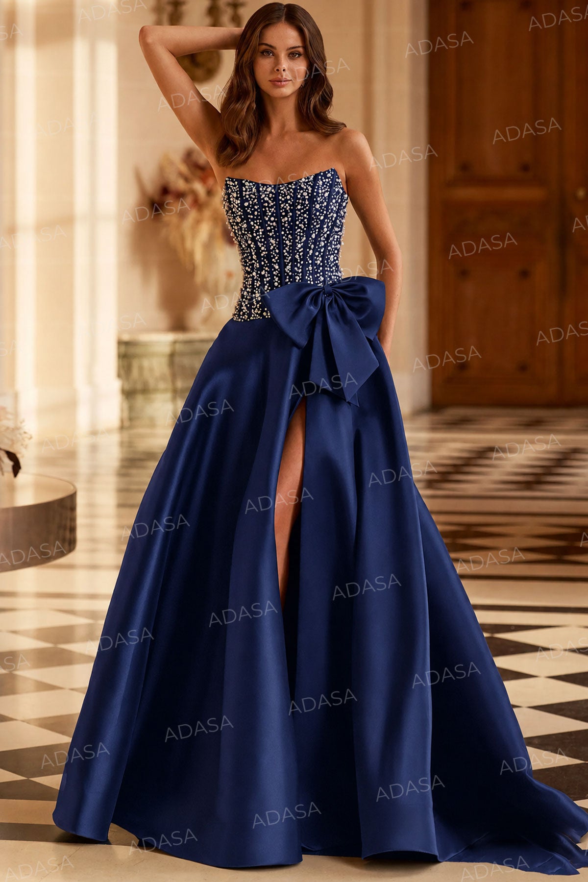 Sherri Hill 58010 - Bow Accent Strapless Embellished Gown