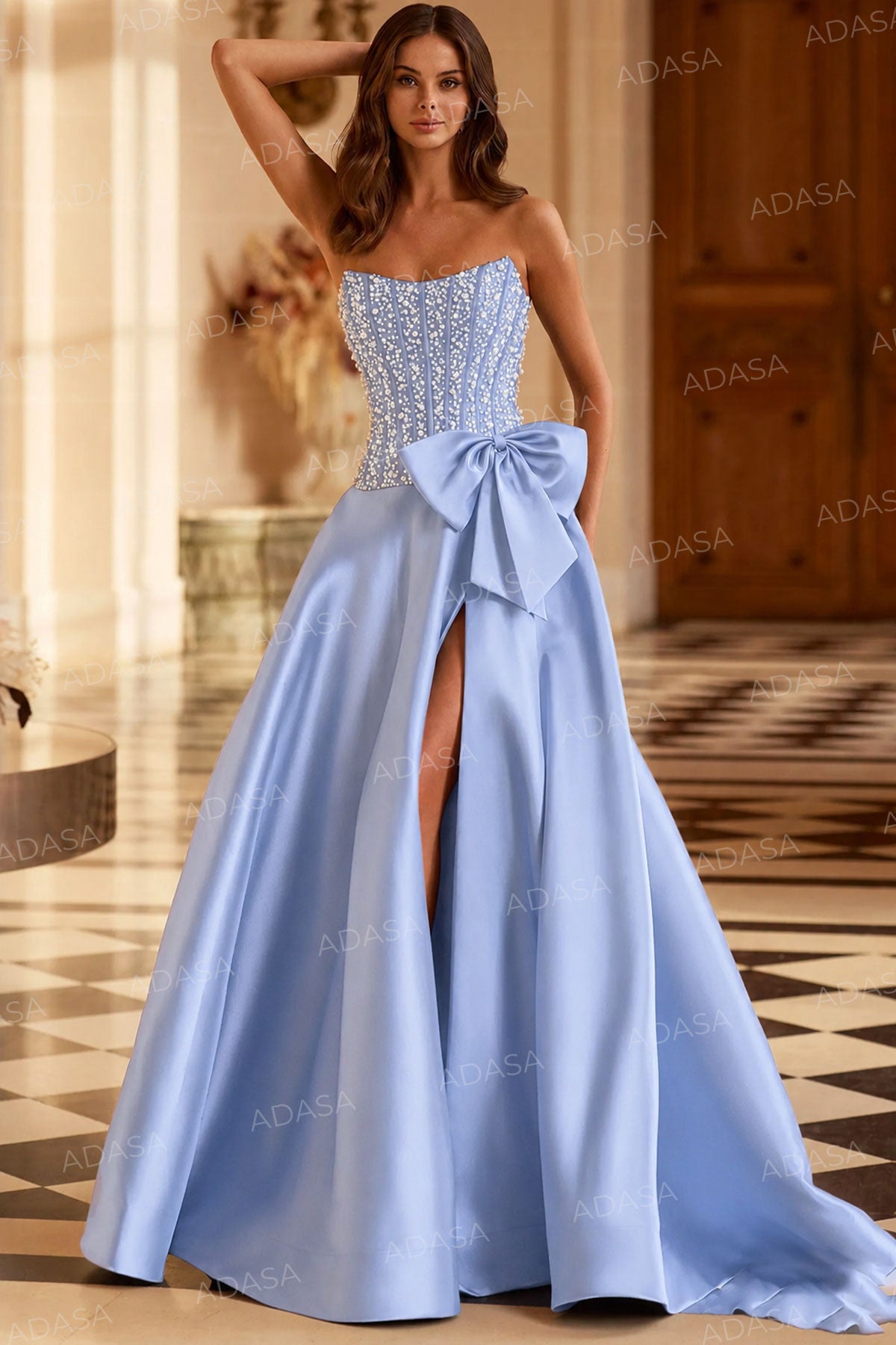 Sherri Hill 58010 - Bow Accent Strapless Embellished Gown