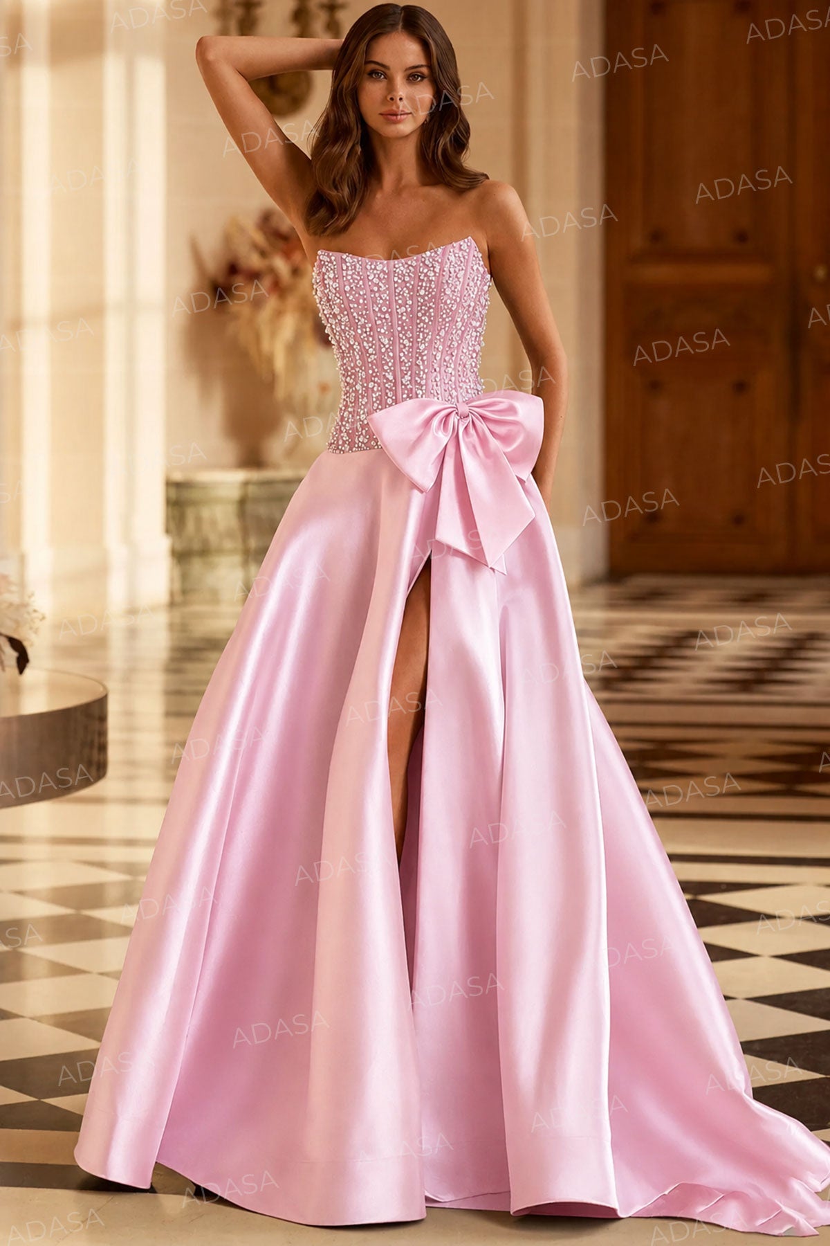 Sherri Hill 58010 - Bow Accent Strapless Embellished Gown