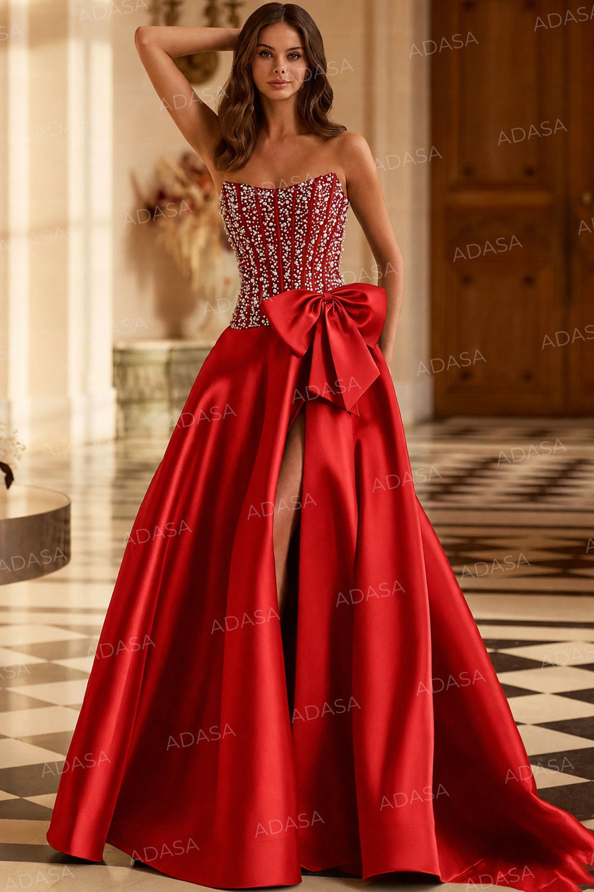 Sherri Hill 58010 - Bow Accent Strapless Embellished Gown