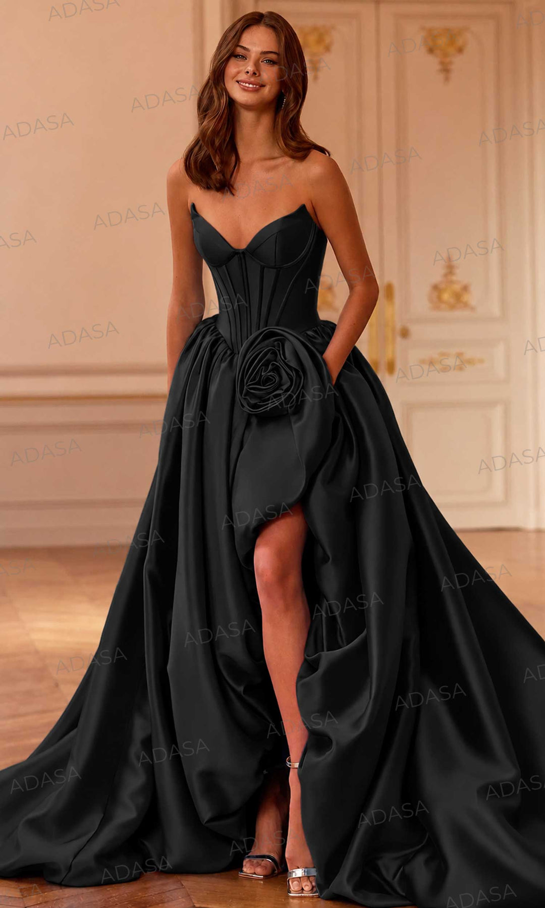 Sherri Hill 58090 - Deep V-Neck Bubble Gown with Slit