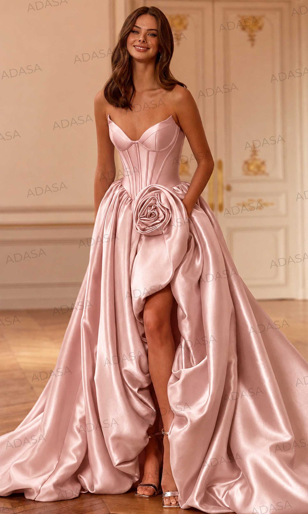 Sherri Hill 58090 - Deep V-Neck Bubble Gown with Slit