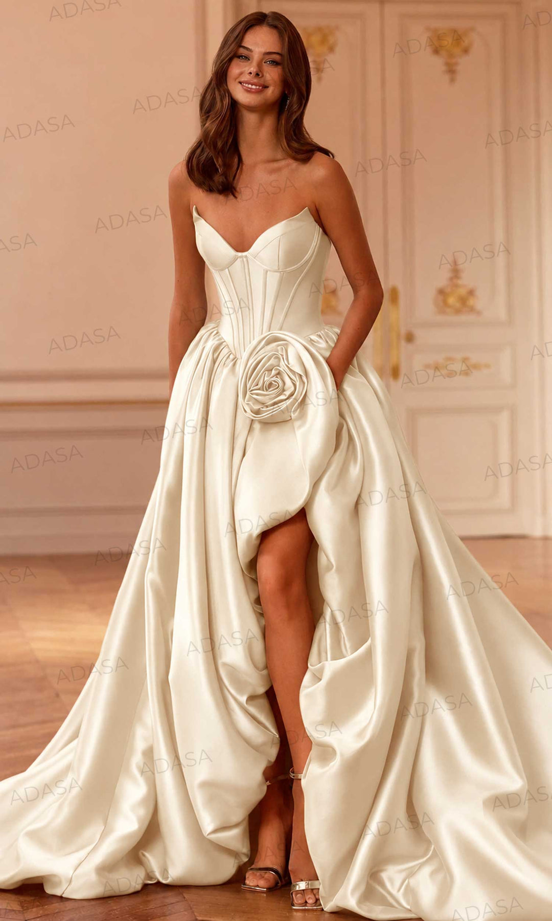 Sherri Hill 58090 - Deep V-Neck Bubble Gown with Slit