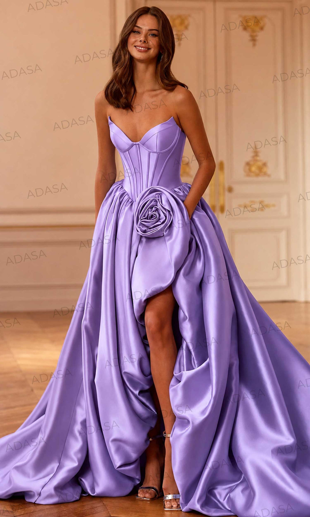 Sherri Hill 58090 - Deep V-Neck Bubble Gown with Slit