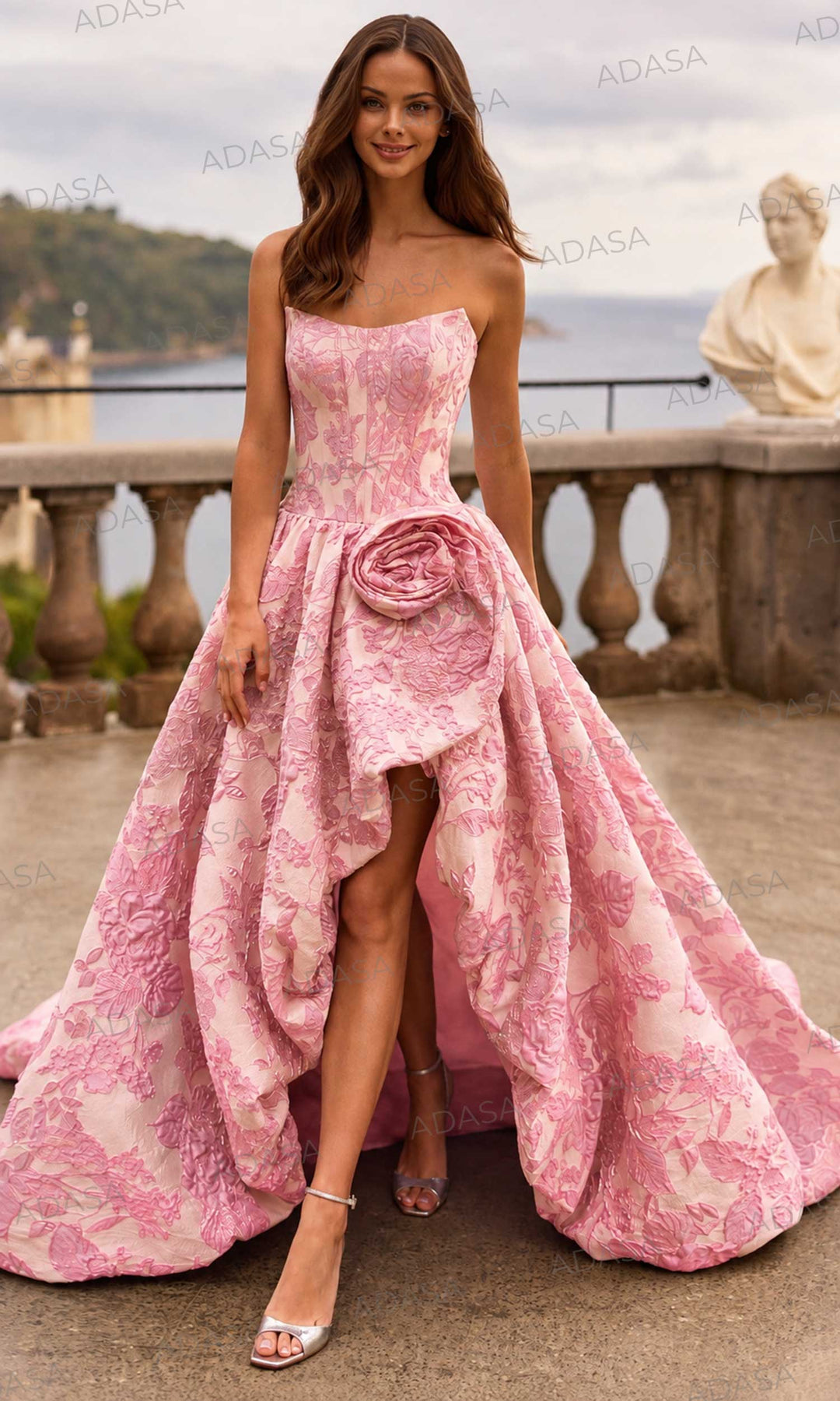 Sherri Hill 58092 - Bubble Hem Floral Texture Strapless Gown